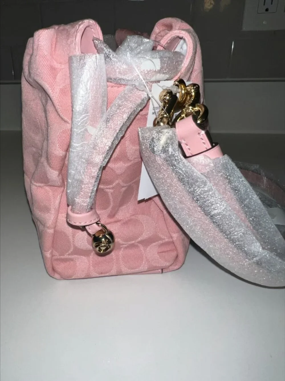 Coach Faye Shoulder Bag In Signature Denim CFD03 Gold/ Light Pink